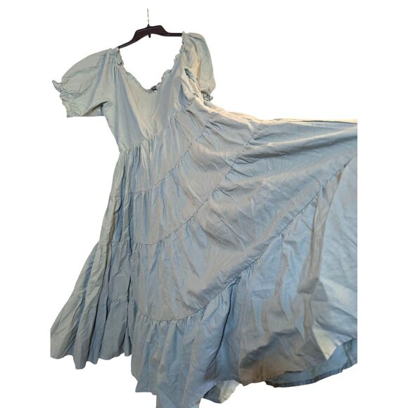 City Chic Puff Sleeve Tiered Linen Blend Maxi Dress Light Blue - Size M - Picture 2 of 7